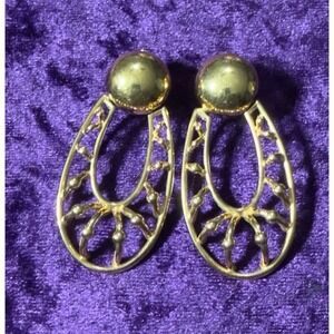 Monet Door Knocker Earrings Statement Massive Textured Cut Out Goldtone Designer